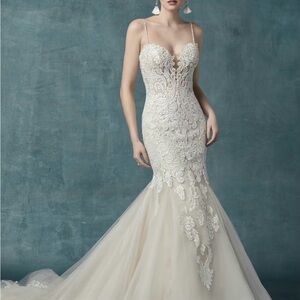 Ivory Lace Mermaid Wedding Gown with Beaded Straps